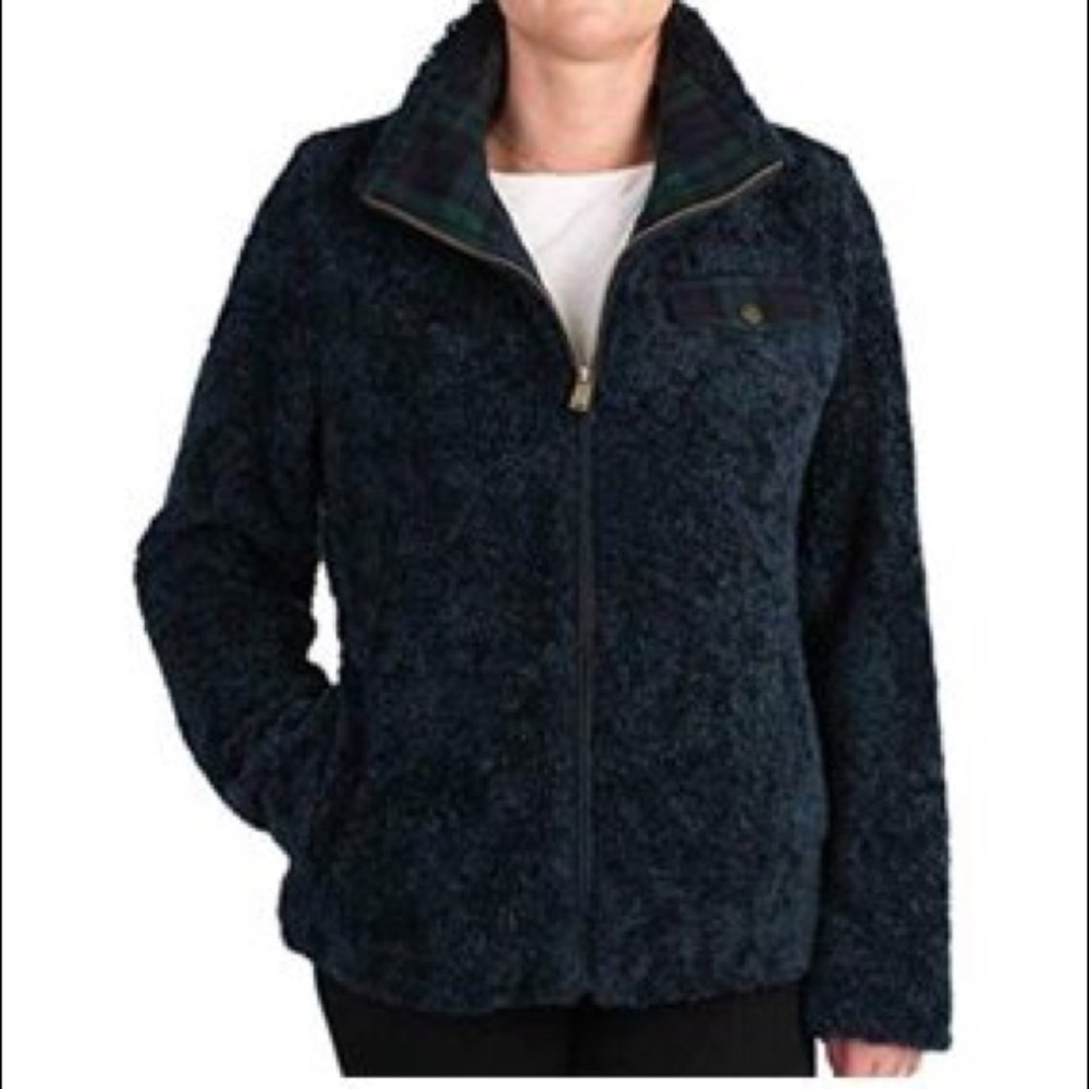 🆕PENDLETON Blue Fuzzy Plaid Trim Jacket